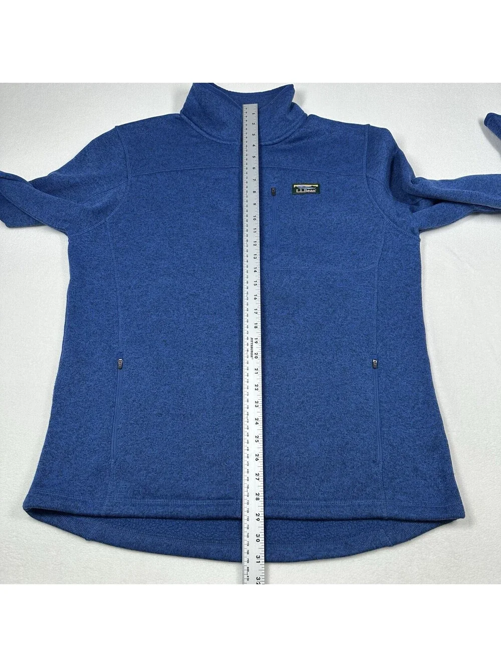 LL Bean Fleece Sweater Blue Full Zip Long Sleeve Slightly Fitted Mens Size LT